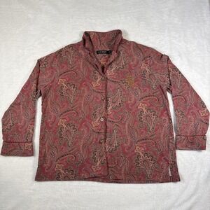 Lauren Ralph Lauren Paisley, Pajama Shirt, Top Jacket Embroidered Pocket Logo XL